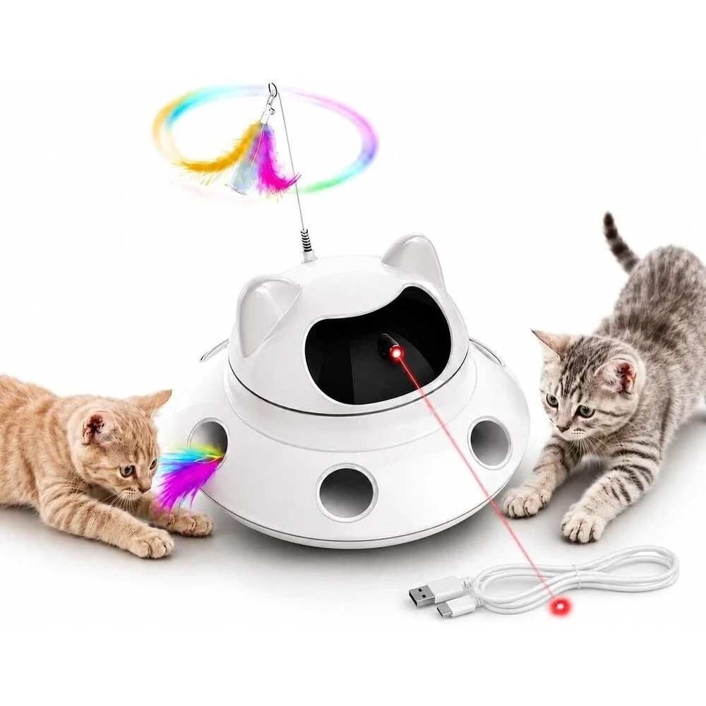 3-in-1 Auto Laser Cat Toy USB Rechargeable Motion Activated Feather Chase Toy